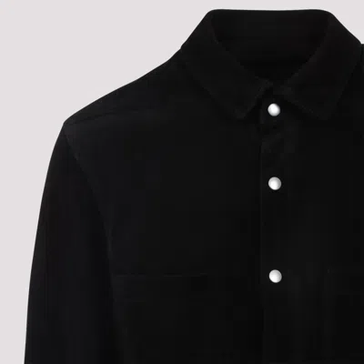Rick Owens Leather Outershirt With Pockets And Collar In Black