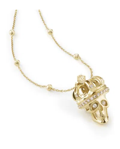 Philipp Plein Gold-plated Crowned Skull Necklace With Preciosa Crystals In Gold