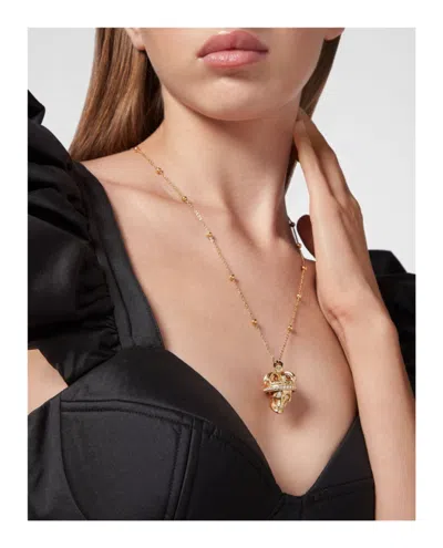 Philipp Plein Gold-plated Crowned Skull Necklace With Preciosa Crystals In Gold