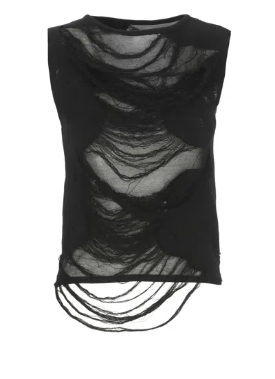 Mm6 Maison Margiela Mm6 By Maison Margiela Black Cotton Sleeveless Top With Distressed Details