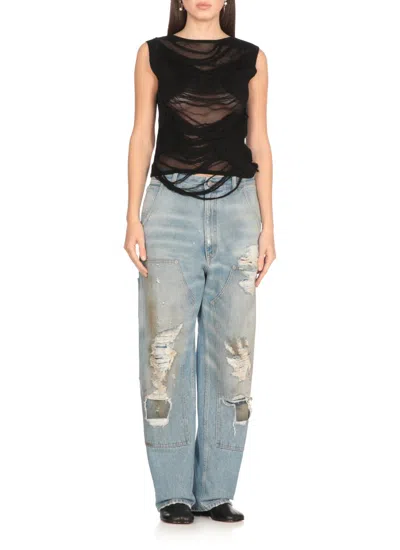 Mm6 Maison Margiela Mm6 By Maison Margiela Black Cotton Sleeveless Top With Distressed Details