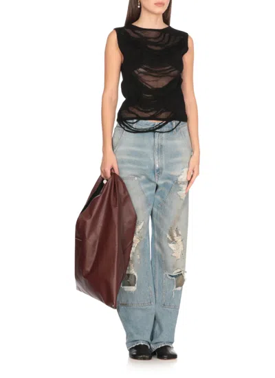 Mm6 Maison Margiela Mm6 By Maison Margiela Black Cotton Sleeveless Top With Distressed Details