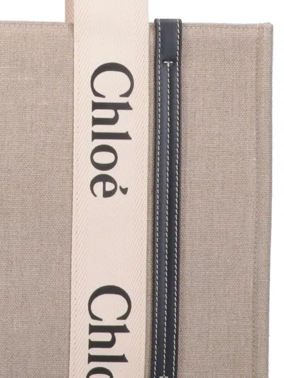 Chloé Linen Shoulder Bag With Logo Print. This Bag Is Made With Lower Environmental Impact Material