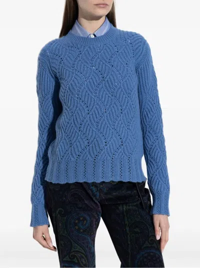 Etro Textured Wave Pattern Knitwear Top With Scalloped Hem In Blue
