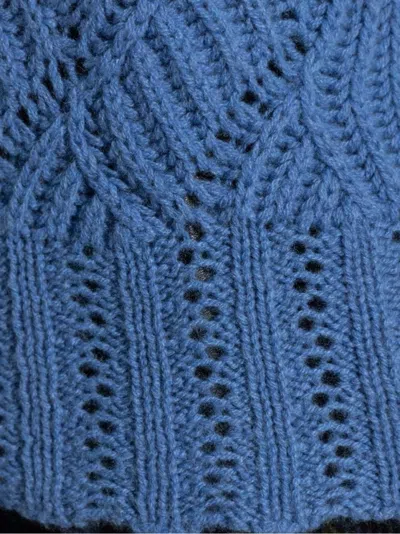 Etro Textured Wave Pattern Knitwear Top With Scalloped Hem In Blue