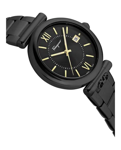 Ferragamo Ora Watch With Black Guilloche Dial In Black