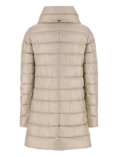 Herno Streamlined Puffer Jacket With High Collar And Quilted Texture In Neutral