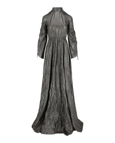 Bottega Veneta Grommet Detailed Maxi Dress In Gray
