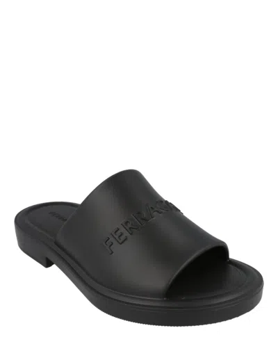 Ferragamo Giuneva Logo Embossed Slides In Black