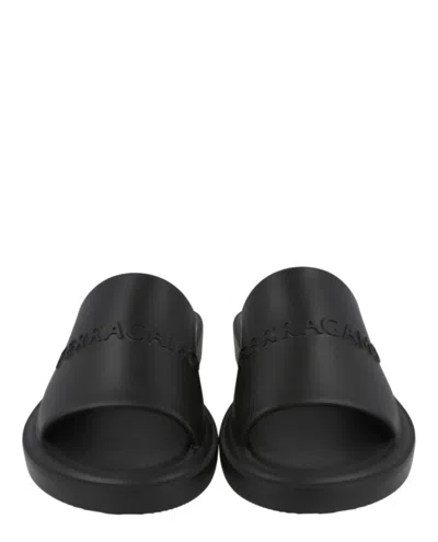 Ferragamo Giuneva Logo Embossed Slides In Black