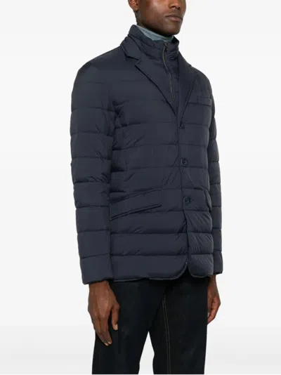 Herno Quilted Lightweight Down Coat With High Collar In Blue