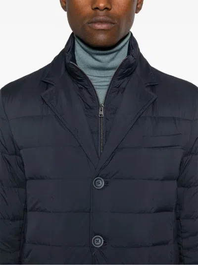 Herno Quilted Lightweight Down Coat With High Collar In Blue