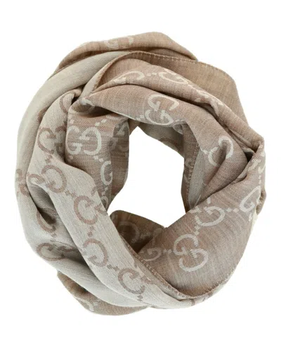 Gucci Logo Scarf With Fringe Trim In Neutral
