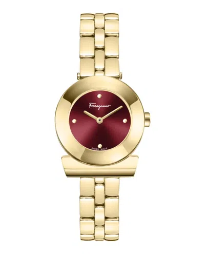 Ferragamo Gancino Bracelet Watch With Red Sunray Dial In Gold