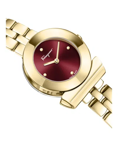 Ferragamo Gancino Bracelet Watch With Red Sunray Dial In Gold