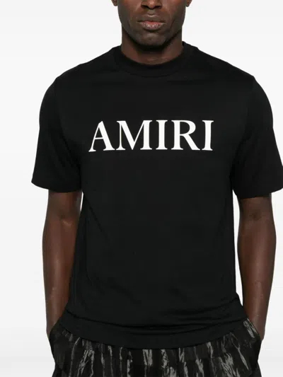 Amiri Black Crewneck T-shirt With Logo Lettering Print On The Front In Cotton Man In Black