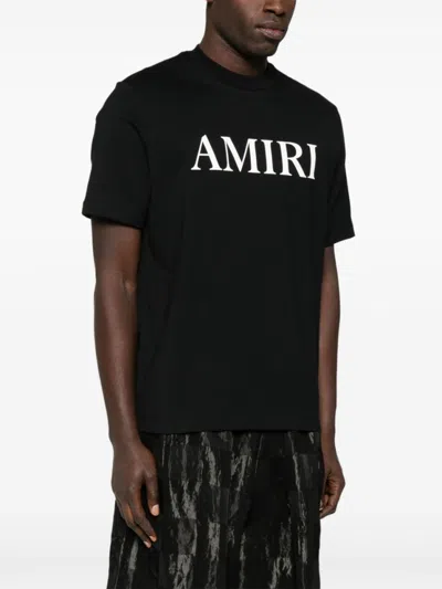Amiri Black Crewneck T-shirt With Logo Lettering Print On The Front In Cotton Man In Black