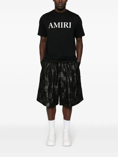 Amiri Black Crewneck T-shirt With Logo Lettering Print On The Front In Cotton Man In Black