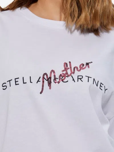 Stella Mccartney Crew Neck T-shirt With Logo Print And Sequin Detail In White