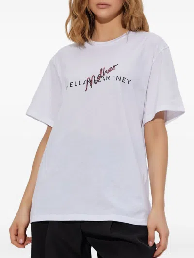 Stella Mccartney Crew Neck T-shirt With Logo Print And Sequin Detail In White