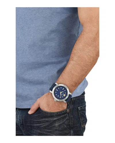 Versace V-classic Leather Watch With Blue Guilloche Dial In Blue