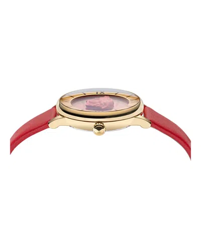 Versace La Medusa Leather Watch In Red