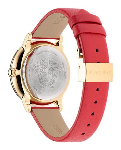 Versace La Medusa Leather Watch In Red