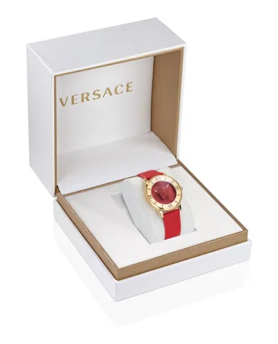 Versace La Medusa Leather Watch In Red