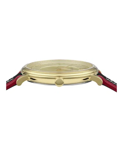 Versace V-circle Leather Watch With Gold Sunray Dial In Gold