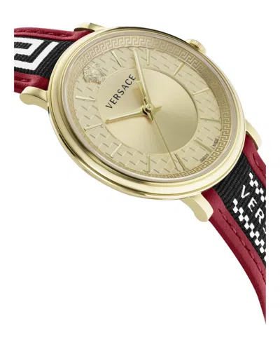 Versace V-circle Leather Watch With Gold Sunray Dial In Gold