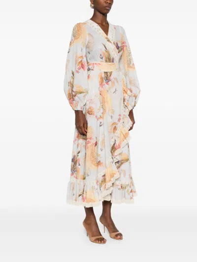 Zimmermann Floral-print Maxi Dress With Lace Trim And Self-tie Fastening