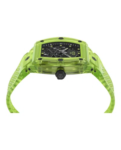 Philipp Plein Men's Automatic Skeleton Green Tpu Strap Watch 44x56mm In Green