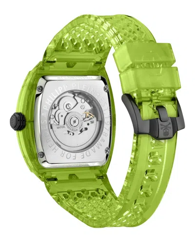 Philipp Plein Men's Automatic Skeleton Green Tpu Strap Watch 44x56mm In Green