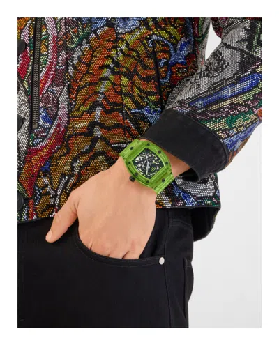 Philipp Plein Men's Automatic Skeleton Green Tpu Strap Watch 44x56mm In Green