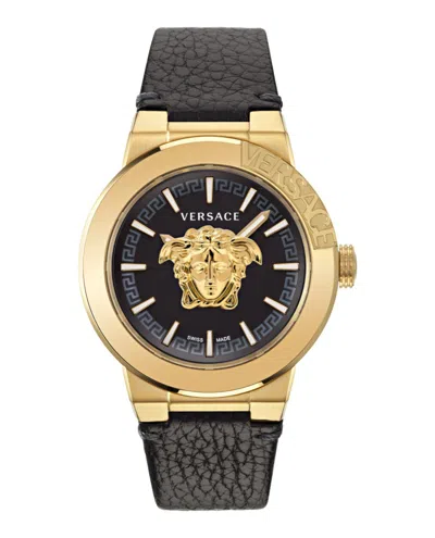 Versace Medusa Infinite Leather Watch In Black