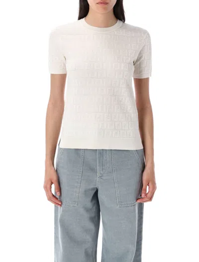 Fendi Ff Knit T-shirt With Tonal Motif