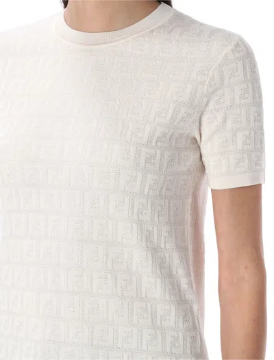 Fendi Ff Knit T-shirt With Tonal Motif