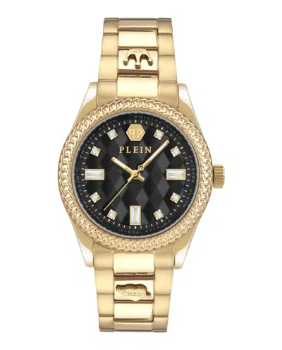 Philipp Plein Queen Crystal Watch With Black Guilloche Dial In Gold