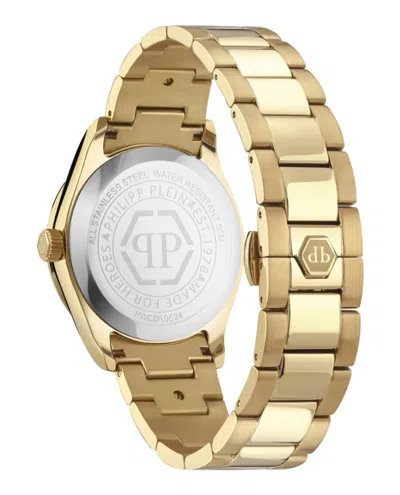 Philipp Plein Queen Crystal Watch With Black Guilloche Dial In Gold