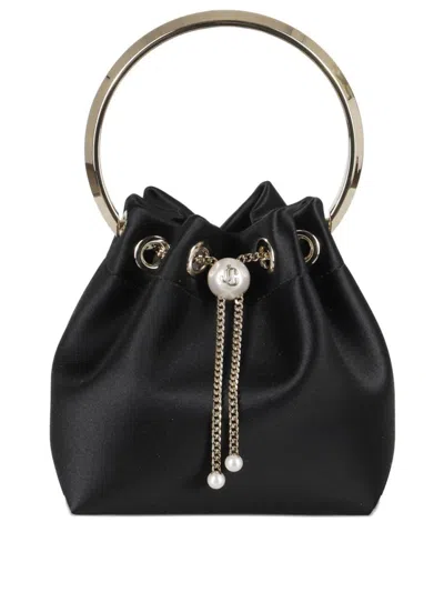 Jimmy Choo Leather Bucket Bag Chain Detail In Black