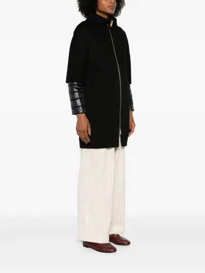 Herno Wool Outerwear Coat With Minimalist Design In Black