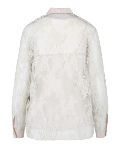 Bottega Veneta Floral Embroidered Top With Lace Details In Pink