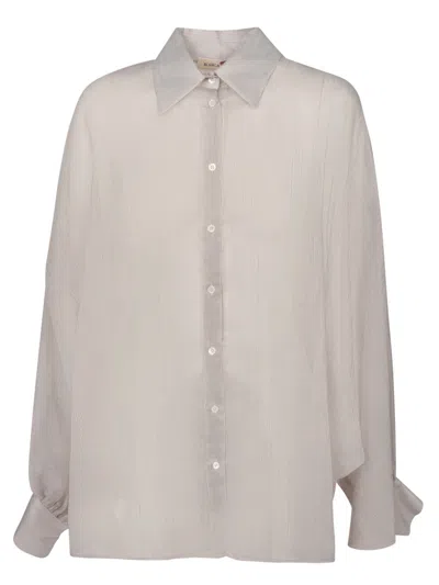 Blanca Vita Oversized Striped Shirt In Cotton-silk Blend In Gray