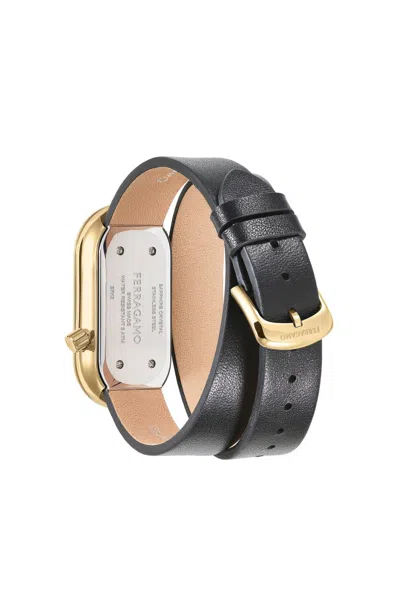 Ferragamo Oval Case Leather Strap Watch With Sunray Dial