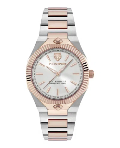 Plein Sport Elegant Two-tone Bracelet Watch With Silver Sunray Dial In Metallic