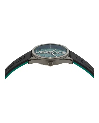 Versace V-vertical Gunmetal Watch With Green Sunray Dial In Black