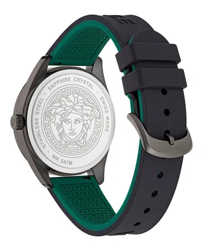 Versace V-vertical Gunmetal Watch With Green Sunray Dial In Black