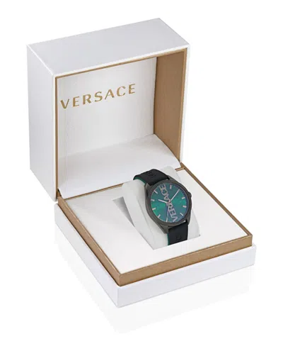 Versace V-vertical Gunmetal Watch With Green Sunray Dial In Black