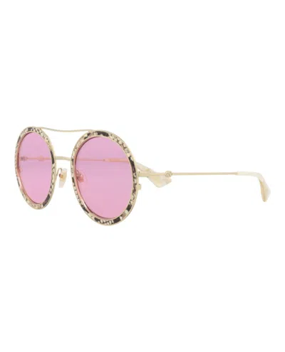 Gucci Round-frame Leather Sunglasses With Metal Temples