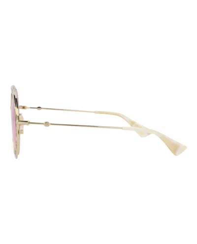 Gucci Round-frame Leather Sunglasses With Metal Temples